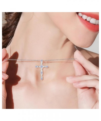 Cross Necklace for Women 925 Sterling Silver Christian Religious Cross Pendant Necklace Cubic Zirconia Birthstone Cross Neckl...