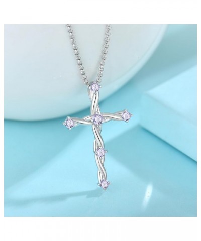 Cross Necklace for Women 925 Sterling Silver Christian Religious Cross Pendant Necklace Cubic Zirconia Birthstone Cross Neckl...