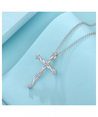 Cross Necklace for Women 925 Sterling Silver Christian Religious Cross Pendant Necklace Cubic Zirconia Birthstone Cross Neckl...