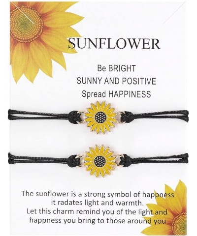 Sunflower Leather Bracelets Boho Sunflower Leather Wrap Bracelet Handmade Braided Rope Charms Sunflower Bracelet Multi Strand...