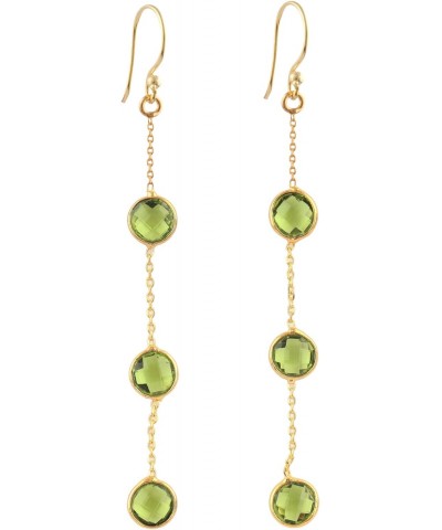 Guntaas Gems Faceted 6mm Round Peridot Quartz Gold Plated Brass Three Stone Drop Earrings For Christmas Gift $9.54 Earrings