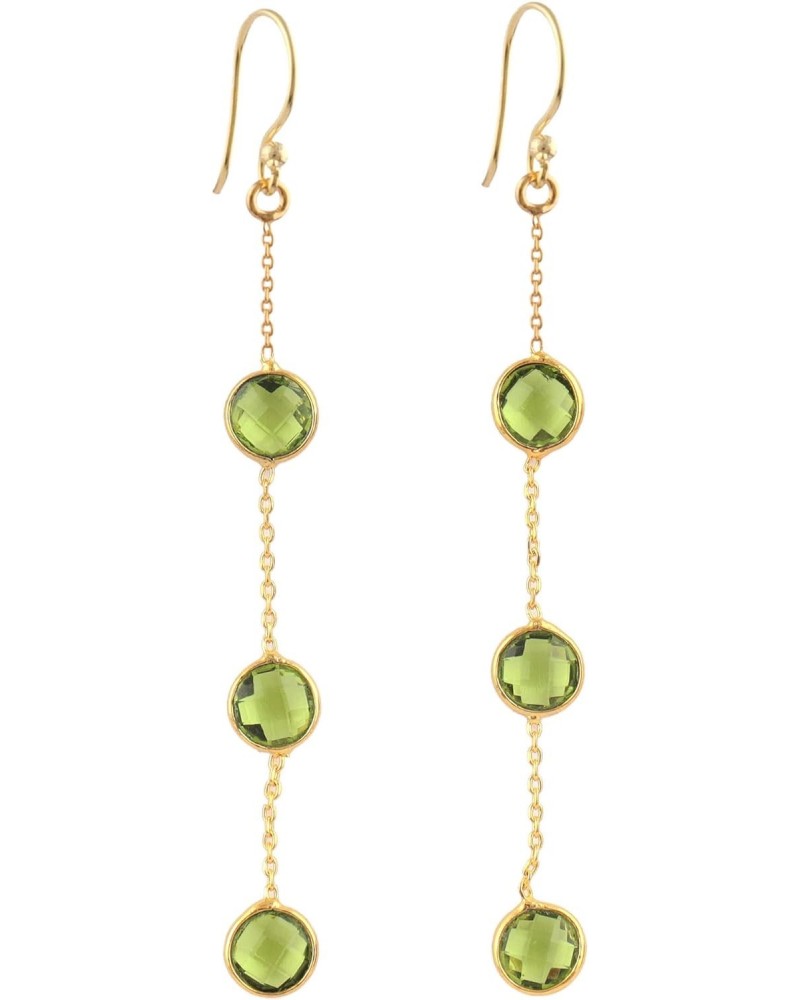 Guntaas Gems Faceted 6mm Round Peridot Quartz Gold Plated Brass Three Stone Drop Earrings For Christmas Gift $9.54 Earrings