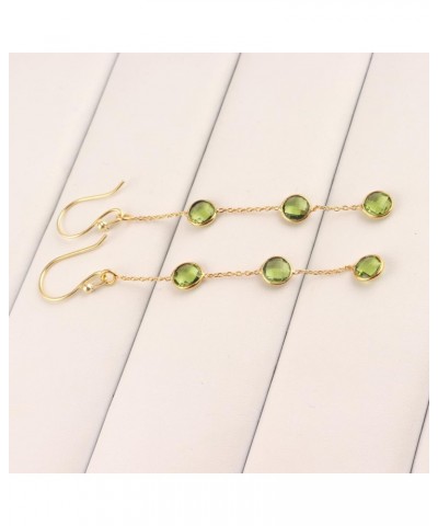 Guntaas Gems Faceted 6mm Round Peridot Quartz Gold Plated Brass Three Stone Drop Earrings For Christmas Gift $9.54 Earrings