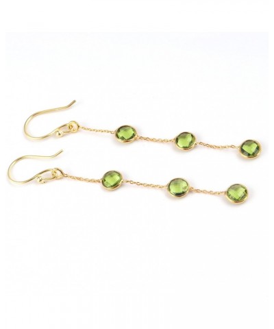 Guntaas Gems Faceted 6mm Round Peridot Quartz Gold Plated Brass Three Stone Drop Earrings For Christmas Gift $9.54 Earrings