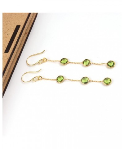 Guntaas Gems Faceted 6mm Round Peridot Quartz Gold Plated Brass Three Stone Drop Earrings For Christmas Gift $9.54 Earrings