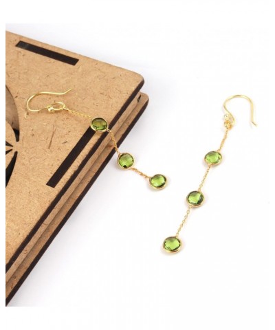 Guntaas Gems Faceted 6mm Round Peridot Quartz Gold Plated Brass Three Stone Drop Earrings For Christmas Gift $9.54 Earrings