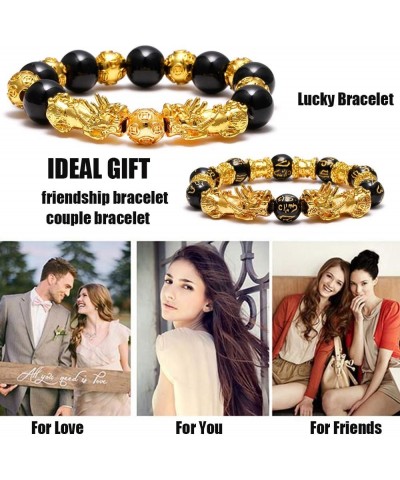 3Pcs Feng Shui Black Obsidian Bracelets Set - Good Luck Amulet Dragon Lucky Charm Bracelets Pi Xiu Pi Yao Attract Lucky Wealt...