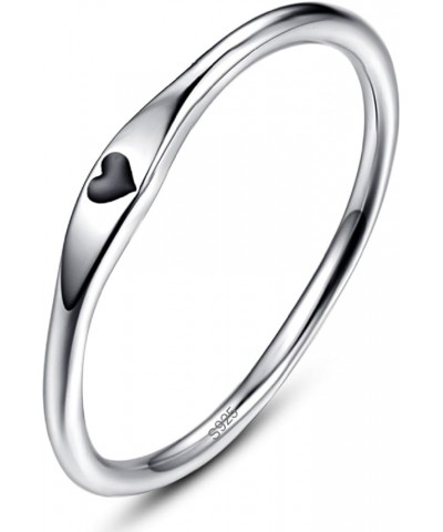 925 Sterling Silver Simple Carve Heart Wedding Band Stackable Promise Ring for Her Size 5-10 5 1 PCS A-Silver-Black $10.59 Rings