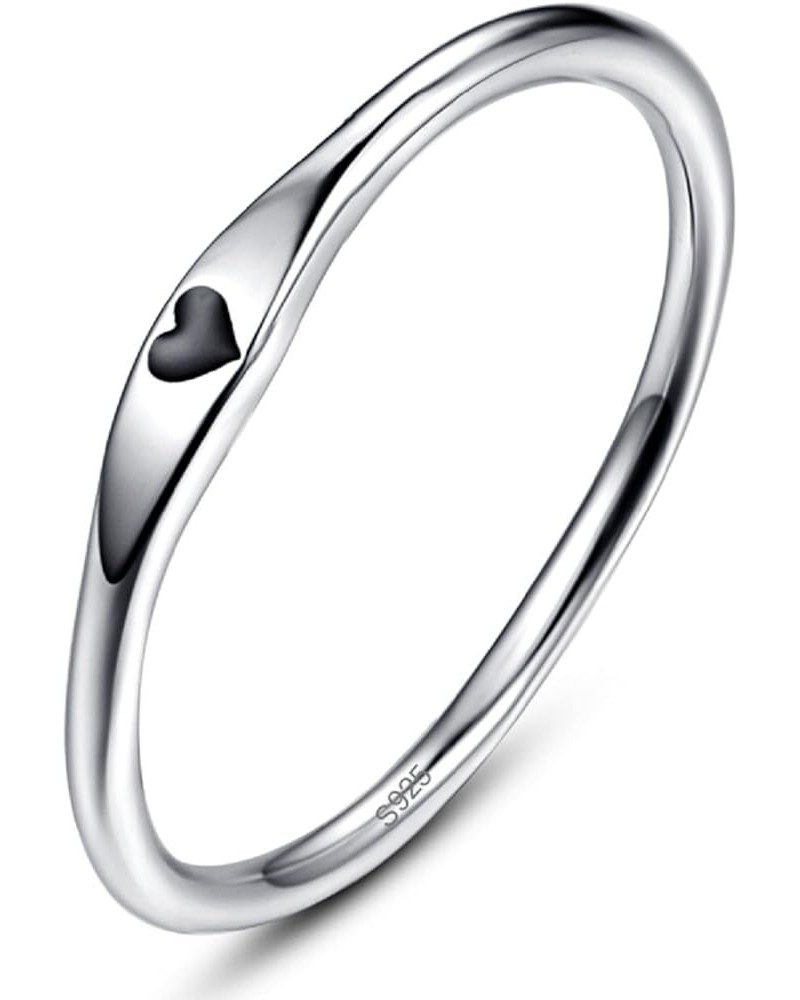 925 Sterling Silver Simple Carve Heart Wedding Band Stackable Promise Ring for Her Size 5-10 5 1 PCS A-Silver-Black $10.59 Rings