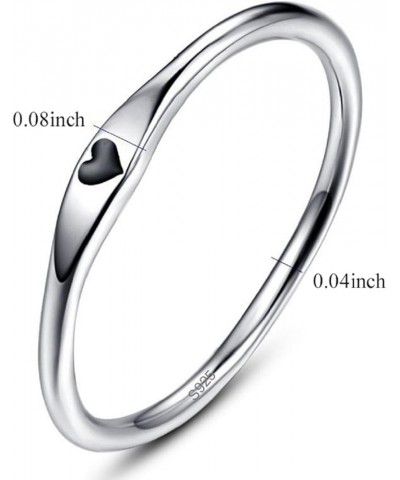 925 Sterling Silver Simple Carve Heart Wedding Band Stackable Promise Ring for Her Size 5-10 5 1 PCS A-Silver-Black $10.59 Rings