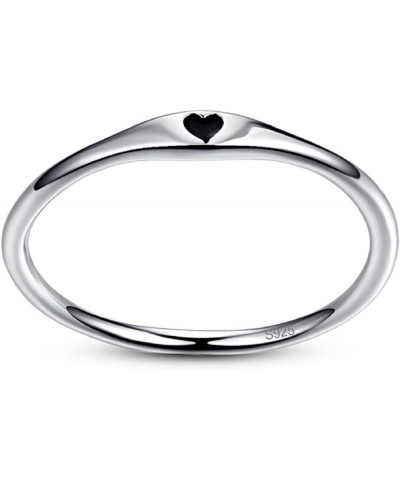 925 Sterling Silver Simple Carve Heart Wedding Band Stackable Promise Ring for Her Size 5-10 5 1 PCS A-Silver-Black $10.59 Rings