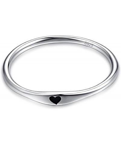 925 Sterling Silver Simple Carve Heart Wedding Band Stackable Promise Ring for Her Size 5-10 5 1 PCS A-Silver-Black $10.59 Rings