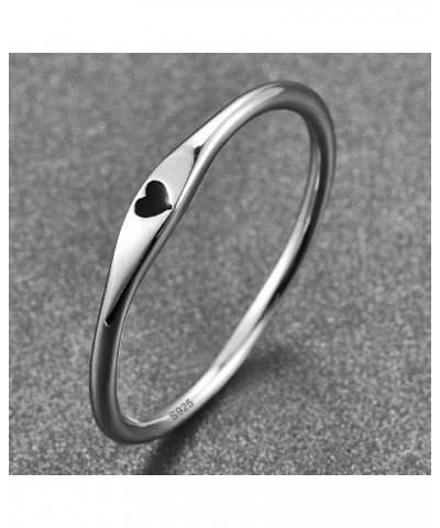 925 Sterling Silver Simple Carve Heart Wedding Band Stackable Promise Ring for Her Size 5-10 5 1 PCS A-Silver-Black $10.59 Rings