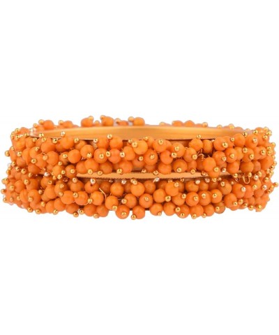 Fashion Jewelry Indian Bollywood Gold Tone Crystal Beaded Bracelets Bangle Set (2 Pieces) For Women, 2-8, Alloy Orange Color ...