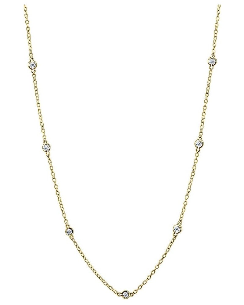 Sterling Silver Cubic Zirconia Station Dainty CZ Chain Necklace for Women girls Men Boys, 16-24 Inches Yellow Gold Flashed - ...