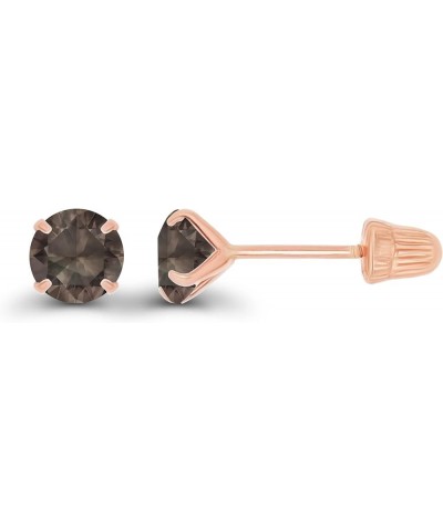 Solid 14k Gold Hypoallergenic 4mm Round Birthstone Solitaire Prong Set Screw Back Stud Earrings Smokey Quartz Rose Gold $24.7...