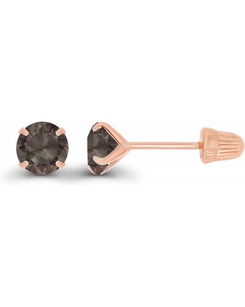 Solid 14k Gold Hypoallergenic 4mm Round Birthstone Solitaire Prong Set Screw Back Stud Earrings Smokey Quartz Rose Gold $24.7...