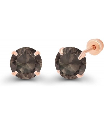 Solid 14k Gold Hypoallergenic 4mm Round Birthstone Solitaire Prong Set Screw Back Stud Earrings Smokey Quartz Rose Gold $24.7...