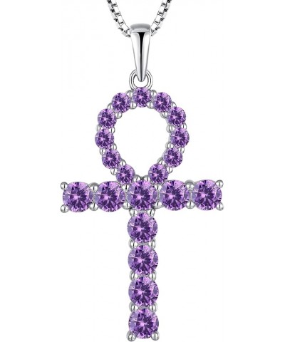 Women's Cross Necklace 925 Sterling Silver Ankh Crucifix Pendant Gemstones Criss Jewelry 02-amethyst-Feb $29.69 Necklaces