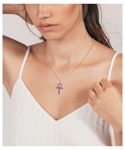 Women's Cross Necklace 925 Sterling Silver Ankh Crucifix Pendant Gemstones Criss Jewelry 02-amethyst-Feb $29.69 Necklaces