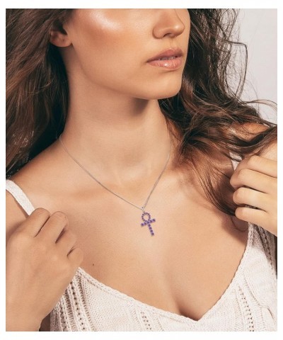 Women's Cross Necklace 925 Sterling Silver Ankh Crucifix Pendant Gemstones Criss Jewelry 02-amethyst-Feb $29.69 Necklaces