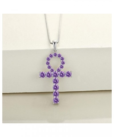 Women's Cross Necklace 925 Sterling Silver Ankh Crucifix Pendant Gemstones Criss Jewelry 02-amethyst-Feb $29.69 Necklaces