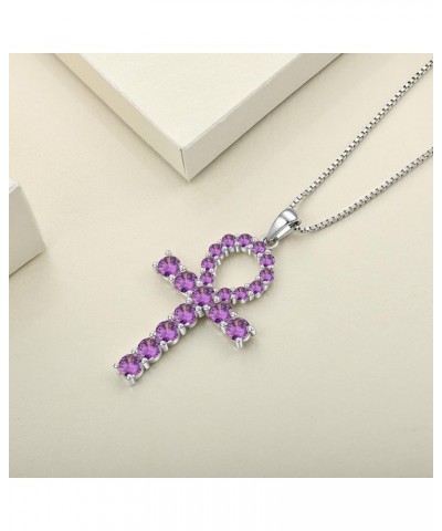 Women's Cross Necklace 925 Sterling Silver Ankh Crucifix Pendant Gemstones Criss Jewelry 02-amethyst-Feb $29.69 Necklaces