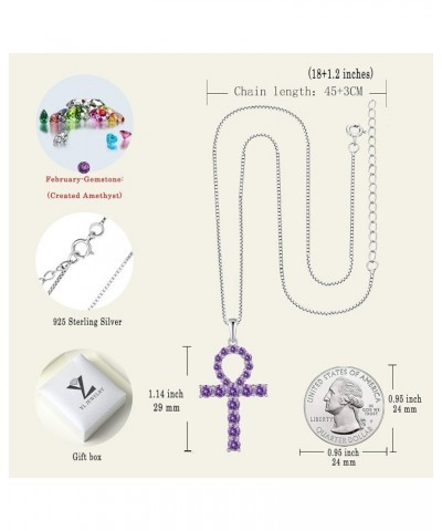 Women's Cross Necklace 925 Sterling Silver Ankh Crucifix Pendant Gemstones Criss Jewelry 02-amethyst-Feb $29.69 Necklaces