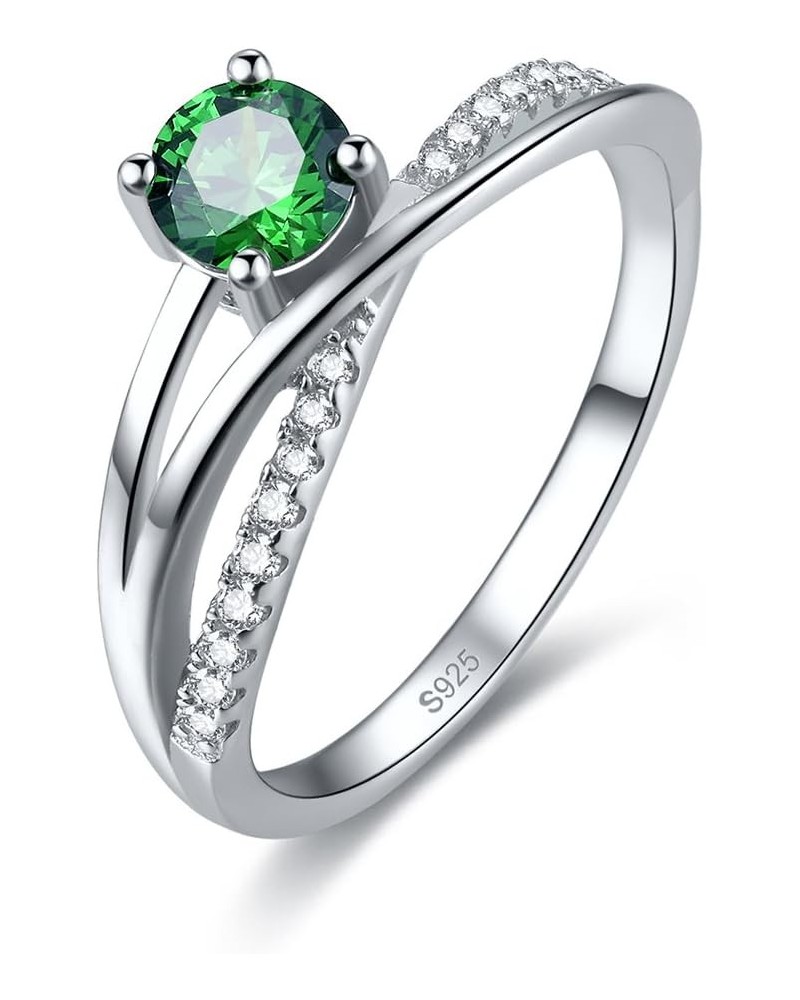 925 Sterling Silver Created Emerald Quartz Round Brilliant Cut Split Shank Anniversary Engagement Ring Band for Women Green $...