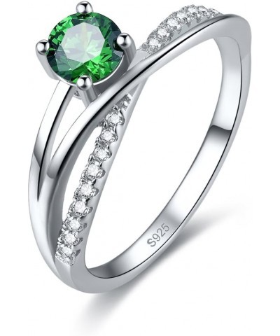 925 Sterling Silver Created Emerald Quartz Round Brilliant Cut Split Shank Anniversary Engagement Ring Band for Women Green $...