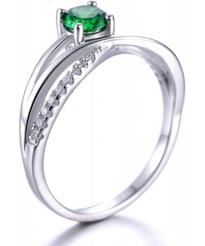 925 Sterling Silver Created Emerald Quartz Round Brilliant Cut Split Shank Anniversary Engagement Ring Band for Women Green $...