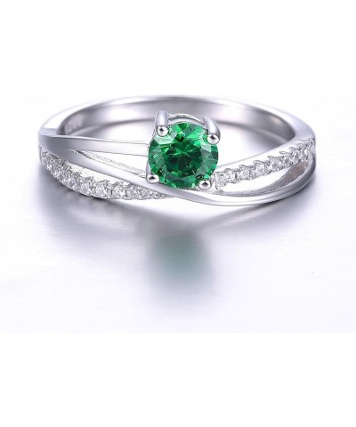 925 Sterling Silver Created Emerald Quartz Round Brilliant Cut Split Shank Anniversary Engagement Ring Band for Women Green $...