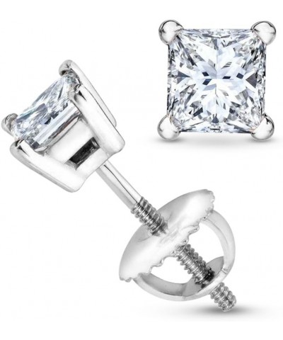 1/2-2 Carat Total Weight Princess Diamond Stud Earrings 4 Prong Screw Back (I-J Color I1-I2 Clarity) 4.01 Carat Platinum $2.0...