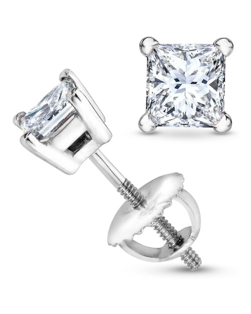 1/2-2 Carat Total Weight Princess Diamond Stud Earrings 4 Prong Screw Back (I-J Color I1-I2 Clarity) 4.01 Carat Platinum $2.0...