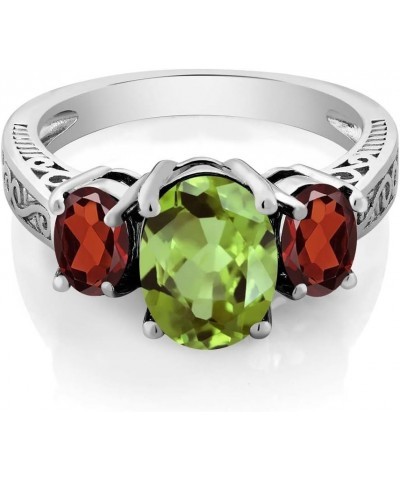 925 Sterling Silver Green Peridot and Red Garnet 3 Stone Ring For Women (2.45 Cttw, Gemstone Birthstone, Available In Size 5,...