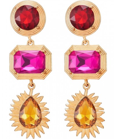 Gold Colorful Earrings Marquise Crystal Cluster Journey Teardrop Long Dangle Palace Earrings $11.50 Earrings