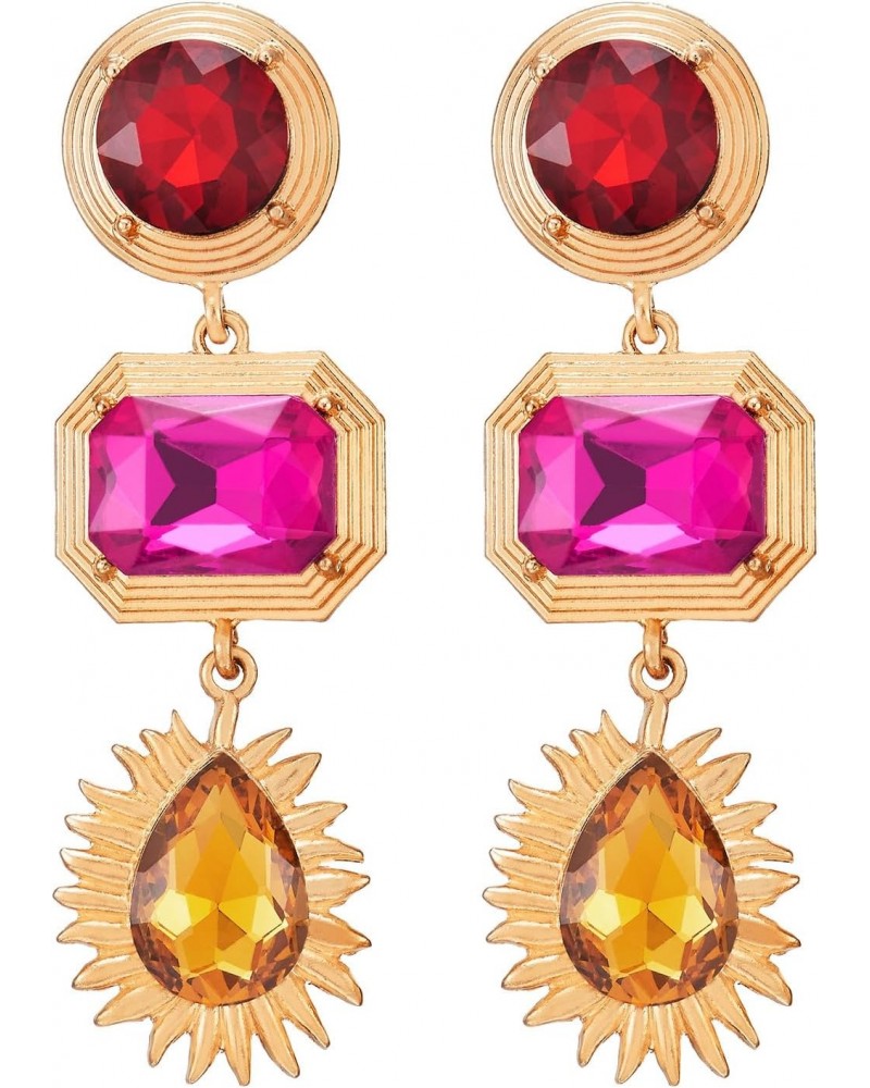 Gold Colorful Earrings Marquise Crystal Cluster Journey Teardrop Long Dangle Palace Earrings $11.50 Earrings