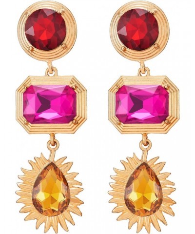 Gold Colorful Earrings Marquise Crystal Cluster Journey Teardrop Long Dangle Palace Earrings $11.50 Earrings