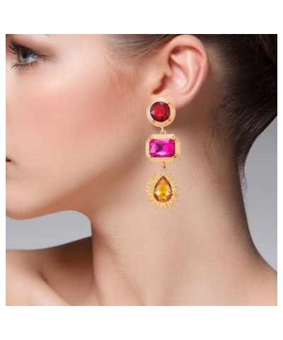 Gold Colorful Earrings Marquise Crystal Cluster Journey Teardrop Long Dangle Palace Earrings $11.50 Earrings