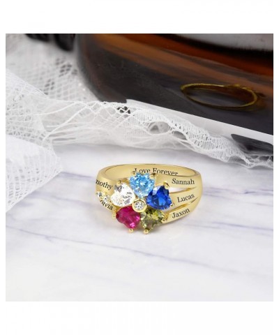 Sterling Silver Customized Name Rings with 2-5 Birthstones Engraving Personalized Stacking Name Rings 5 Names Gold $21.59 Rings