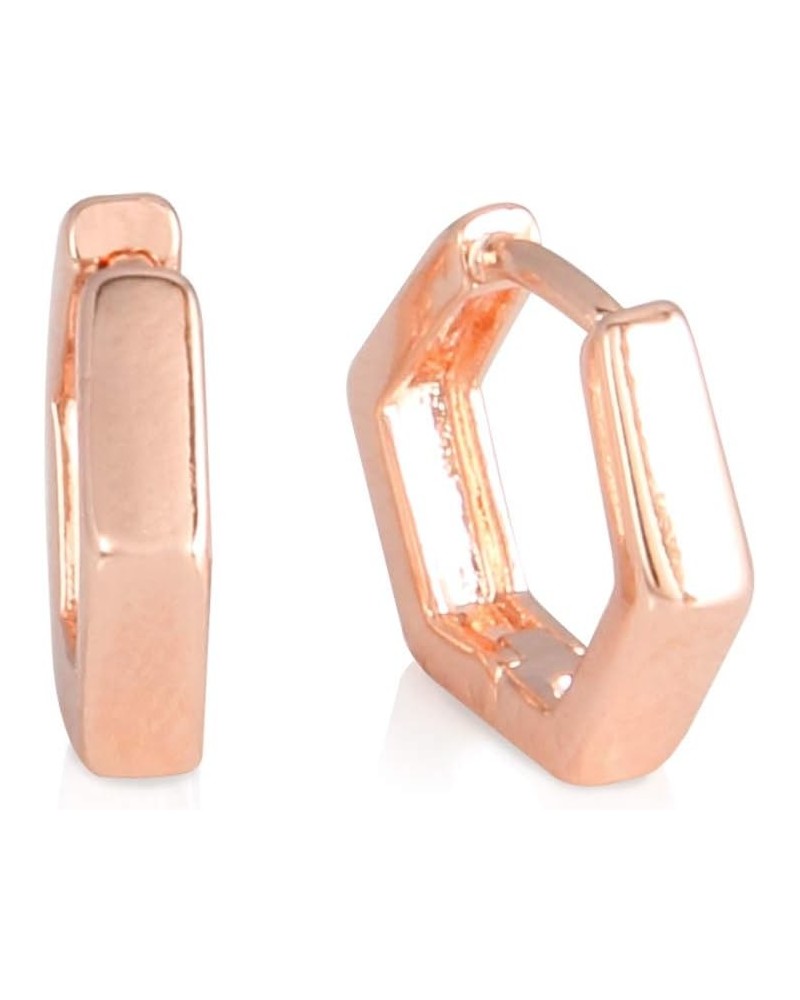 14K Gold Plated Huggie Stud | Cuff Earrings Small Hoop Earrings for Women Hexagon_RoseGold $9.33 Earrings