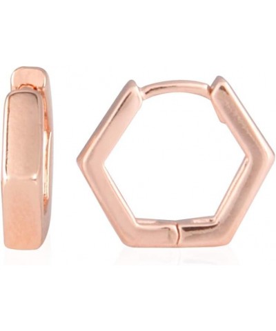 14K Gold Plated Huggie Stud | Cuff Earrings Small Hoop Earrings for Women Hexagon_RoseGold $9.33 Earrings