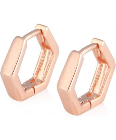 14K Gold Plated Huggie Stud | Cuff Earrings Small Hoop Earrings for Women Hexagon_RoseGold $9.33 Earrings