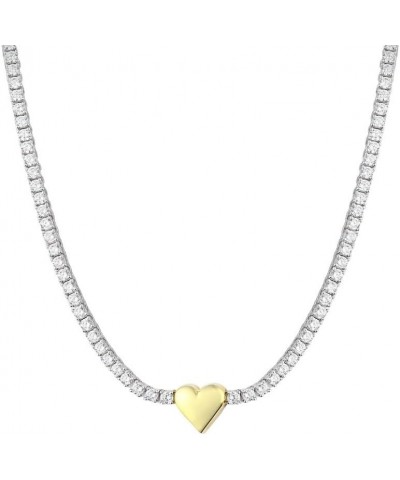 Tennis Necklace for Women,18K Gold/Silver Plated Rhinestone Choker Necklaces with Tiny Heart Shiny Clear Cubic Zirconia Diamo...