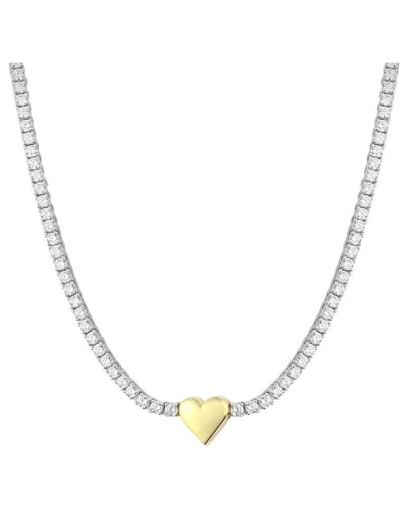 Tennis Necklace for Women,18K Gold/Silver Plated Rhinestone Choker Necklaces with Tiny Heart Shiny Clear Cubic Zirconia Diamo...