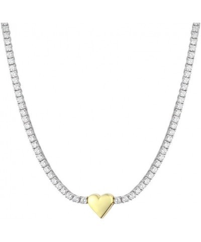 Tennis Necklace for Women,18K Gold/Silver Plated Rhinestone Choker Necklaces with Tiny Heart Shiny Clear Cubic Zirconia Diamo...