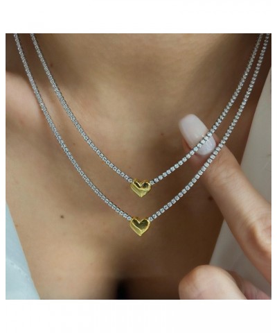 Tennis Necklace for Women,18K Gold/Silver Plated Rhinestone Choker Necklaces with Tiny Heart Shiny Clear Cubic Zirconia Diamo...