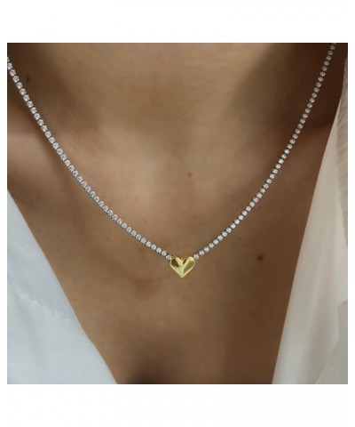 Tennis Necklace for Women,18K Gold/Silver Plated Rhinestone Choker Necklaces with Tiny Heart Shiny Clear Cubic Zirconia Diamo...