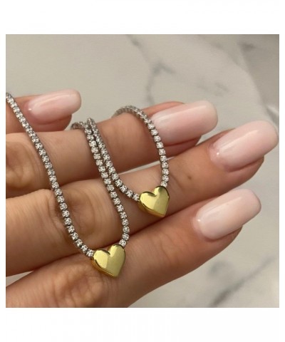 Tennis Necklace for Women,18K Gold/Silver Plated Rhinestone Choker Necklaces with Tiny Heart Shiny Clear Cubic Zirconia Diamo...