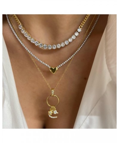 Tennis Necklace for Women,18K Gold/Silver Plated Rhinestone Choker Necklaces with Tiny Heart Shiny Clear Cubic Zirconia Diamo...